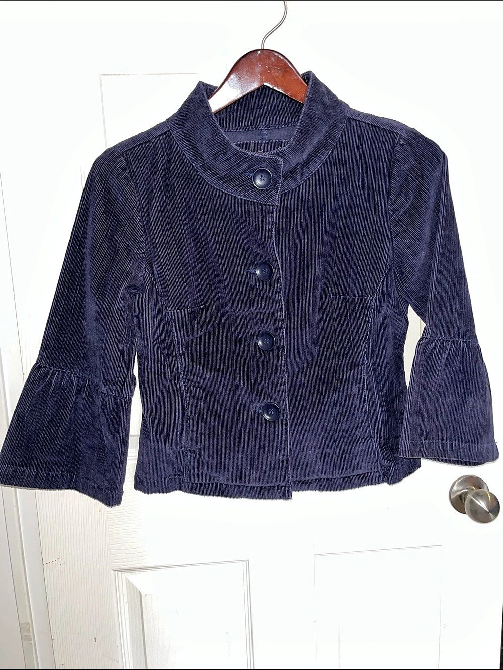 Corduroy Pea Coat in Blue Like New